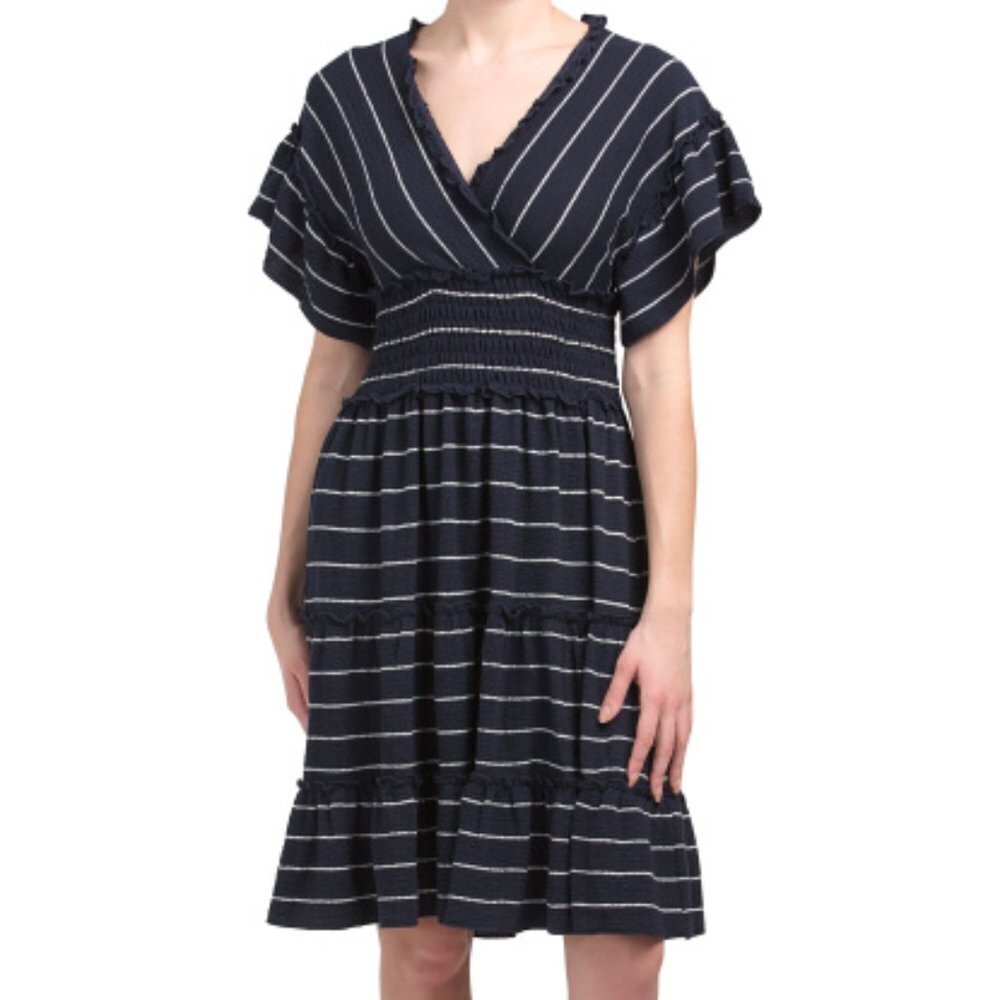New MAX Studio Crinkled Tiered Blue Dress XS